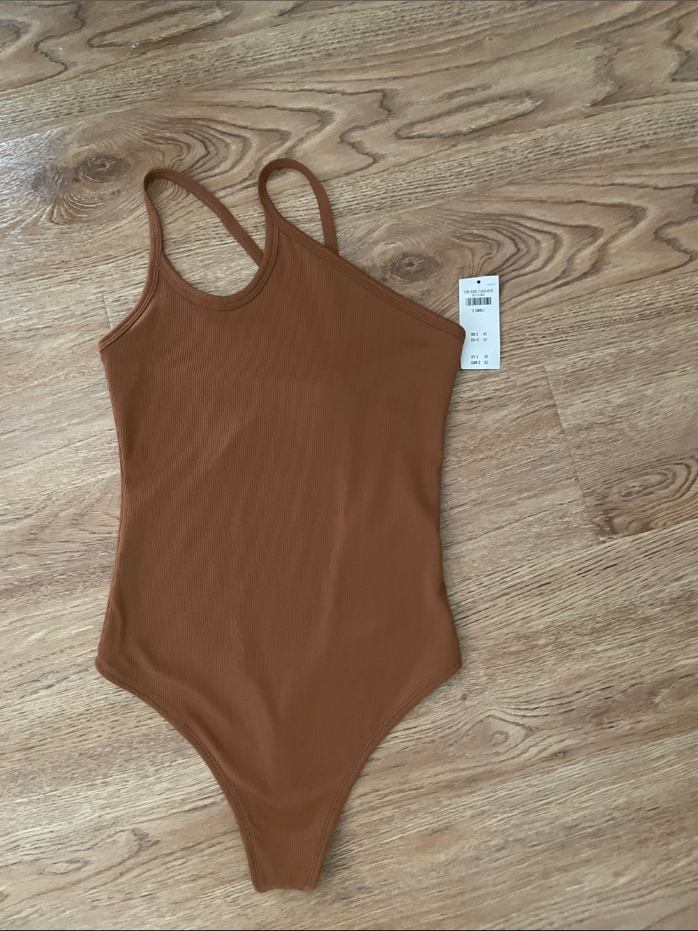Abercrombie & Fitch One-Shoulder Ribbed Bodysuit in Rust